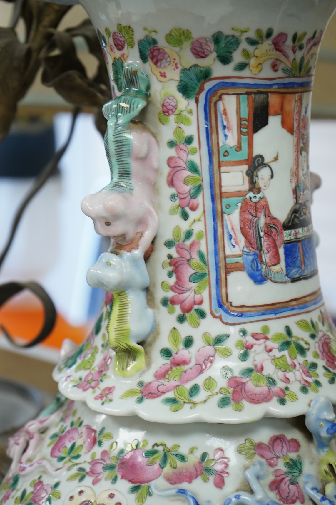 A large pair of 19th century Chinese famille rose vases, 61cm